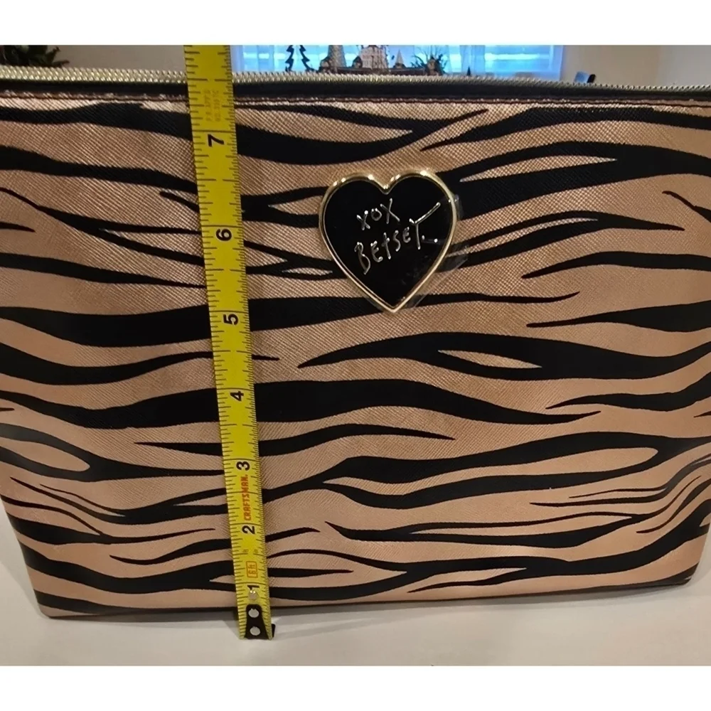 Betsey Johnson Gold & Black Zebra Print Cosmetic Makeup Bag